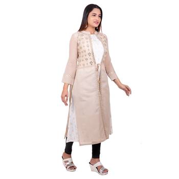 Light-brown plain georgette long-kurtis 4