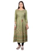 Olive printed cotton long-kurtis