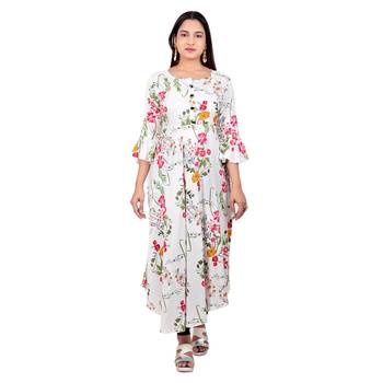 White printed cotton long-kurtis 1
