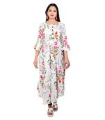 White printed cotton long-kurtis