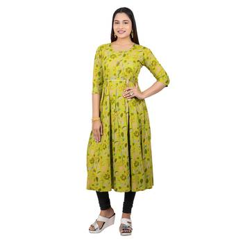 Light-green printed cotton long-kurtis 1