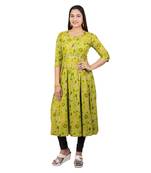 Light-green printed cotton long-kurtis
