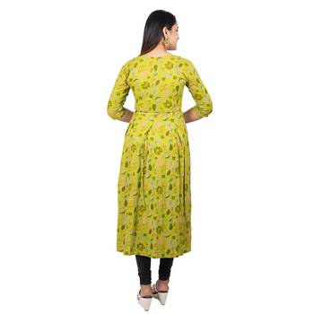 Light-green printed cotton long-kurtis 2