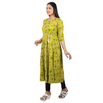 Light-green printed cotton long-kurtis 3