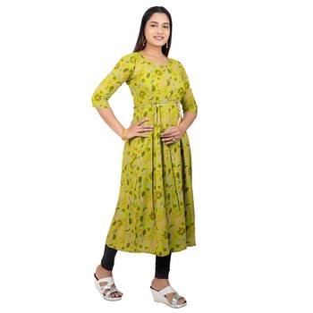 Light-green printed cotton long-kurtis 4