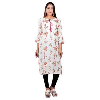 Off-white printed cotton long-kurtis 1