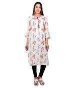 Off-white printed cotton long-kurtis