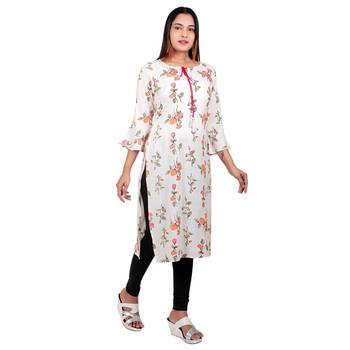 Off-white printed cotton long-kurtis 4