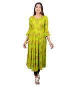 Light-green printed cotton long-kurtis