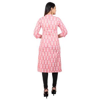 Baby-pink printed cotton long-kurtis 2