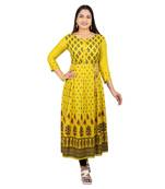 Light-yellow printed cotton long-kurtis