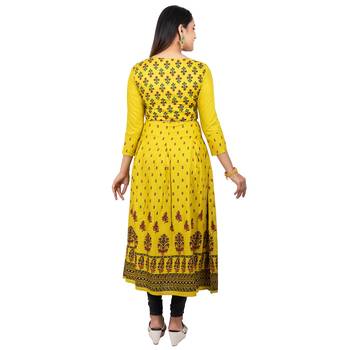 Light-yellow printed cotton long-kurtis 2