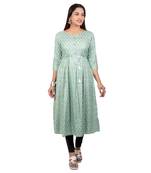 Turquoise printed cotton long-kurtis