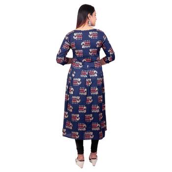 Navy-blue printed cotton long-kurtis 2