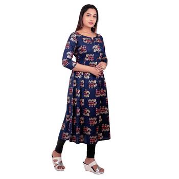 Navy-blue printed cotton long-kurtis 4