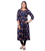 Navy-blue printed cotton long-kurtis