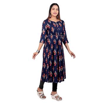 Navy-blue printed cotton long-kurtis 4