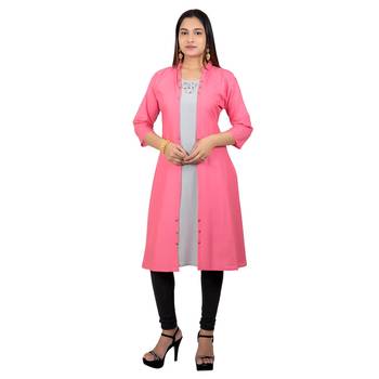 Pink plain georgette long-kurtis 1