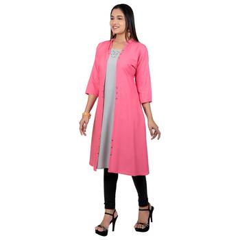 Pink plain georgette long-kurtis 3