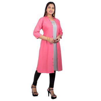 Pink plain georgette long-kurtis 4