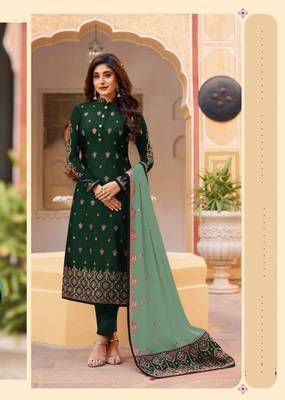 Green embroidered Treads Work Rangoli silk salwar Suit Dupatta 1
