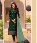 Green embroidered Treads Work Rangoli silk salwar Suit Dupatta