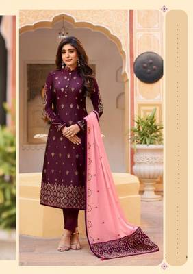 Purpple embroidered Treads Work Rangoli silk salwar Suit Dupatta 1