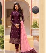 Purpple embroidered Treads Work Rangoli silk salwar Suit Dupatta