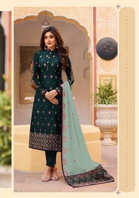 Rama green embroidered Treads Work Rangoli silk salwar Suit Dupatta 1