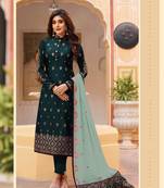 Rama green embroidered Treads Work Rangoli silk salwar Suit Dupatta