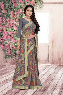 beautiful grey brasso saree with blouse piece 1
