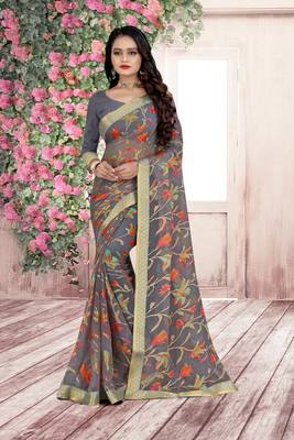 beautiful grey brasso saree with blouse piece 2