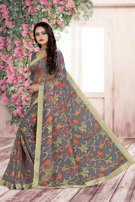 beautiful grey brasso saree with blouse piece 3