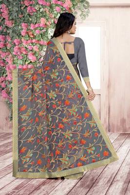 beautiful grey brasso saree with blouse piece 4