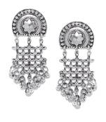 Infuzze Oxidised Silver-Toned Classic Drop Earrings