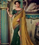 Mustard embroidered satin saree with blouse