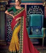 Maroon embroidered satin saree with blouse