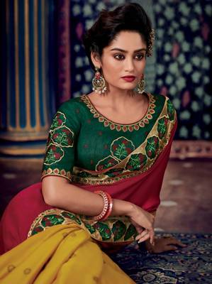 Maroon embroidered satin saree with blouse 2