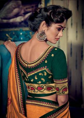 Orange embroidered satin saree with blouse 2