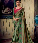 Light green embroidered satin saree with blouse