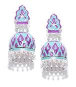 Infuzze Silver-Toned & Blue Dome Shaped Meenakari Jhumkas