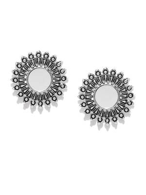 Infuzze Oxidised Silver-Toned Mirror-Work Circular Oversized Studs 4