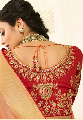 Peach woven silk saree with blouse 3