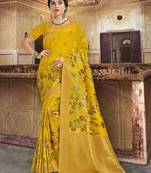 Yellow woven silk saree with blouse
