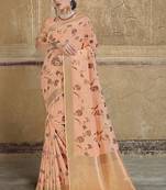 Peach woven silk saree with blouse