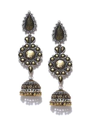 Infuzze Oxidised Silver-Toned & Gold-Toned Dome Shaped Drop Earrings 1