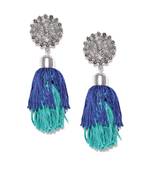 Infuzze Silver-Toned & Blue Tasseled Circular Drop Earrings