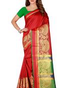 Blissta Red Poly Silk Border Work Plain Saree With Contrast Color Blouse