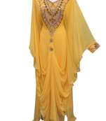 yellow georgette moroccan dubai kaftan farasha aari and stone work dress
