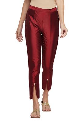 Maroon plain silk blend trousers 1